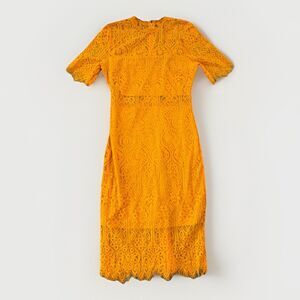 Lulus Remarkable Bight Orange Gold Lace Dress Size S Zips